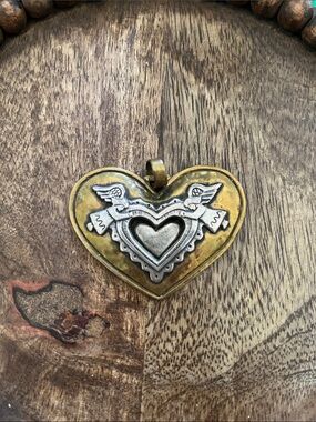 Jeep Collins 925 Sterling and Brass Heart Shaped Pendant with Guardian Angels